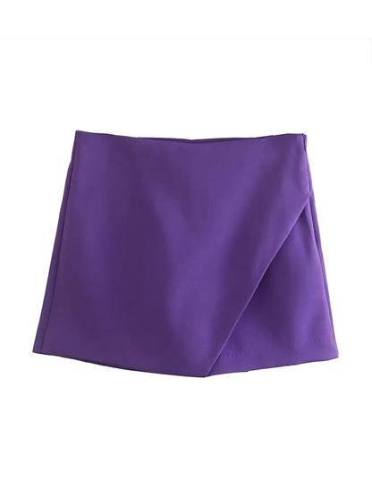 Candy Color Asymmetrical Shorts For Women Zipper Fly Pockets