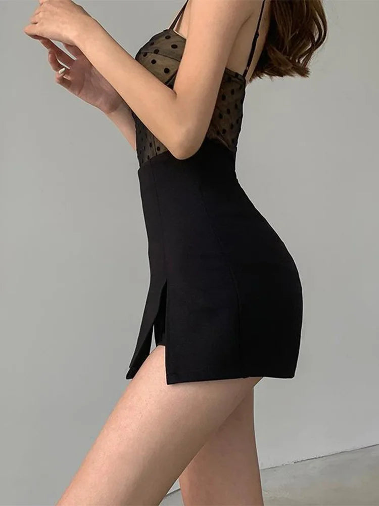 Elegant High Waist Split Shorts Skirt A Line Office Wear