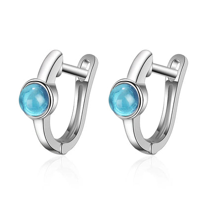 Elegant Water Lake Blue Zircon Hoop Earrings for Women Minimalist Circle Dangle Jewelry Accessories