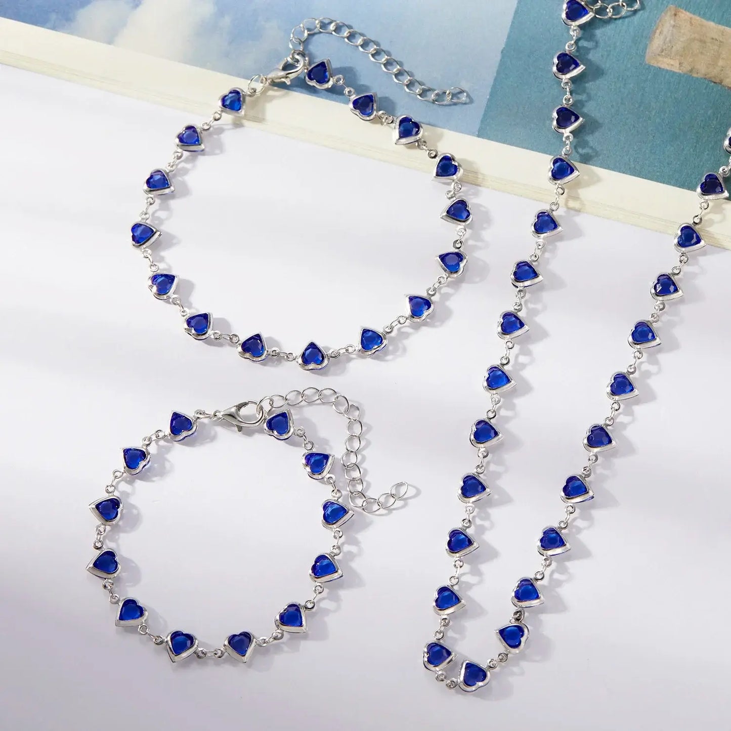 Vintage Red Blue Crystal Heart Bracelets for Women