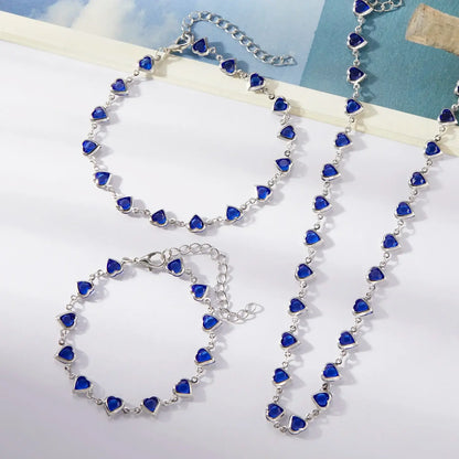 Vintage Red Blue Crystal Heart Bracelets for Women