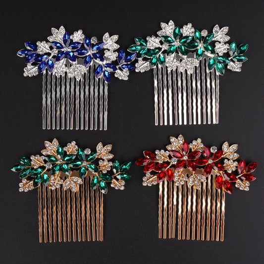 Elegant Bridal Silver Blue Rhinestone Flower Leaf Hair Comb for Weddings and Special Occasions