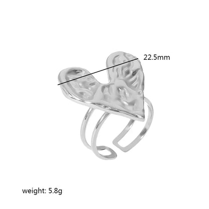 French Vintage Lava Texture Heart Ring 18K Gold Plated Stainless Steel Exaggerate Hammer Design for Women