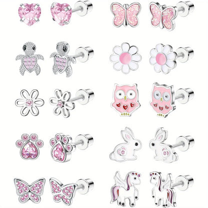 Bobisty Rainbow CZ Stud Earrings for Women Stainless Steel Hypoallergenic Screwback