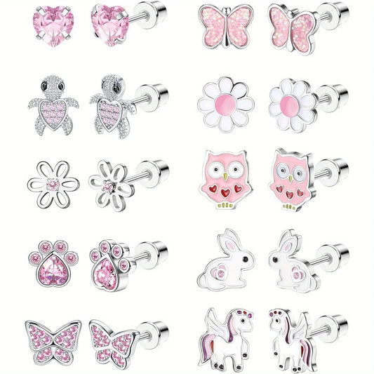Bobisty Rainbow CZ Stud Earrings for Women Stainless Steel Hypoallergenic Screwback