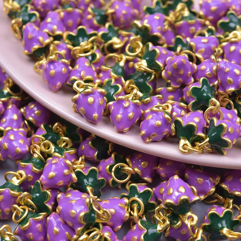 3D Enamel Fruit Charms Set for DIY Jewelry Making Strawberry Grape Pendants 5pcs