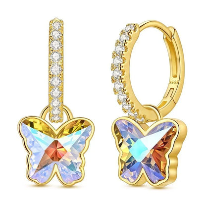 925 Sterling Silver Colorful Butterfly Heart Flower Starfish Bow Geometry Stud Earrings for Women Gift Jewelry Accessories