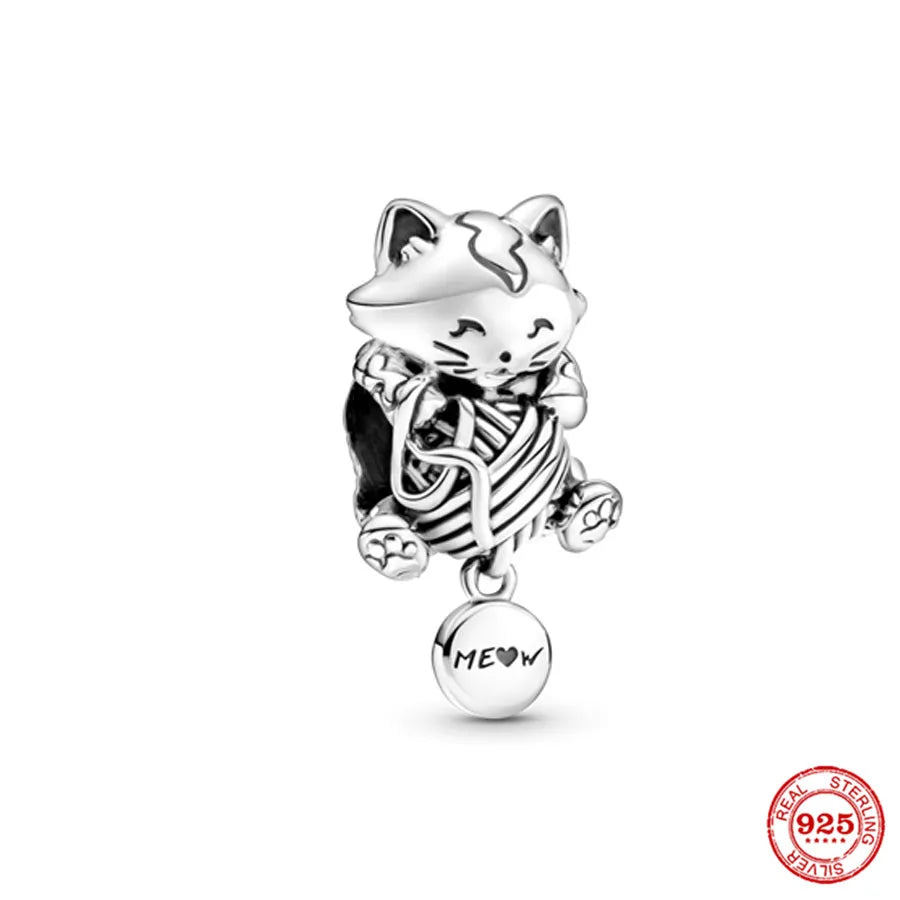 Sterling Silver Paw Print and Bone Charm Bead for Pet Bracelet Jewelry