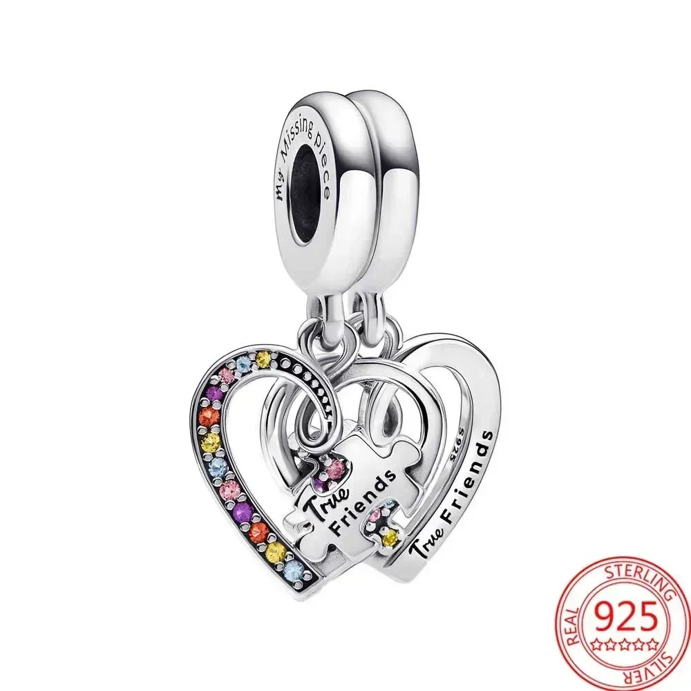 925 Sterling Silver Heart Blooming Rose Full Diamond Zircon Charms Pendant Beads for Bracelets and Necklaces