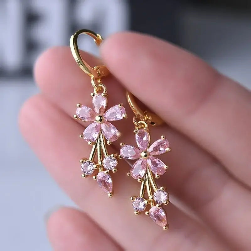 Classic Trend Earrings Gold Color Filled Zircon Dangle Jewelry E797-3