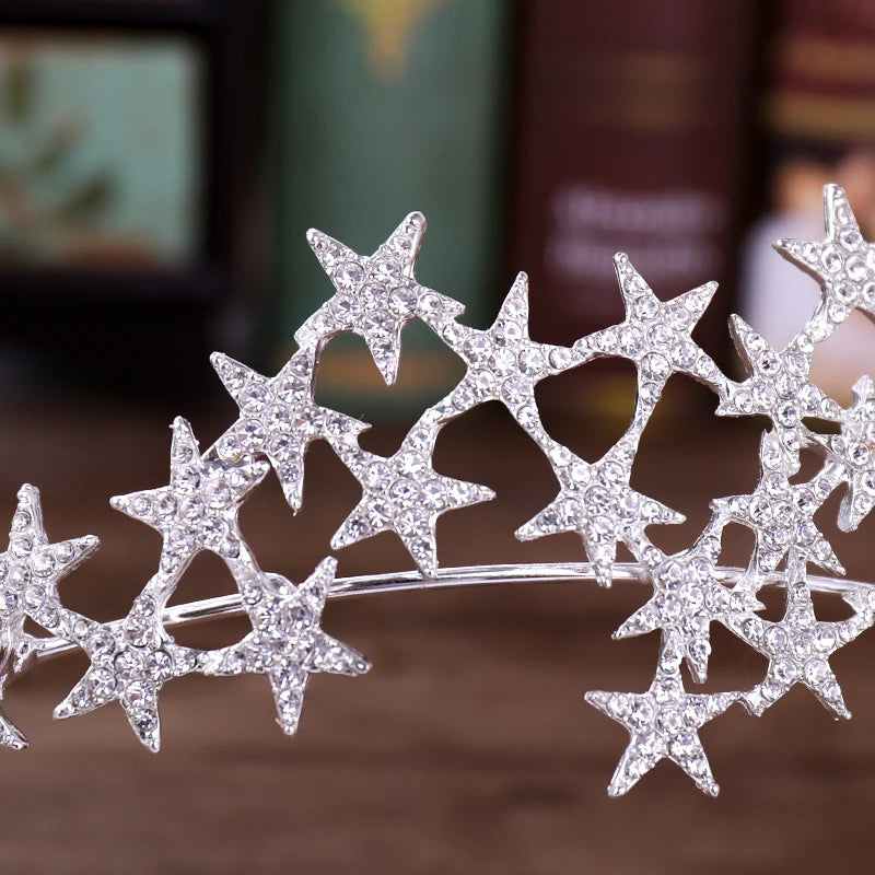Elegant Rhinestone Star Crystal Bridal Tiara for Weddings and Parties