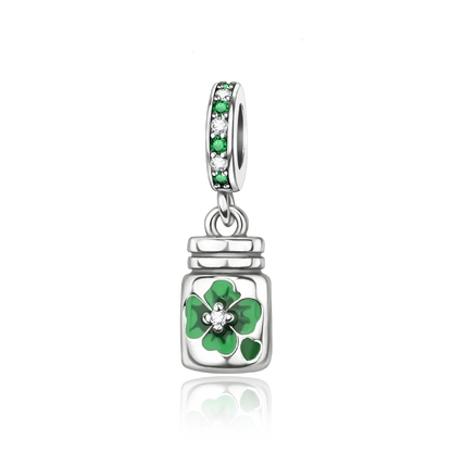 925 Sterling Silver Green Heart Clover Dinosaur Hot Air Balloon Charms for DIY Bracelets Fine Zircon Jewelry