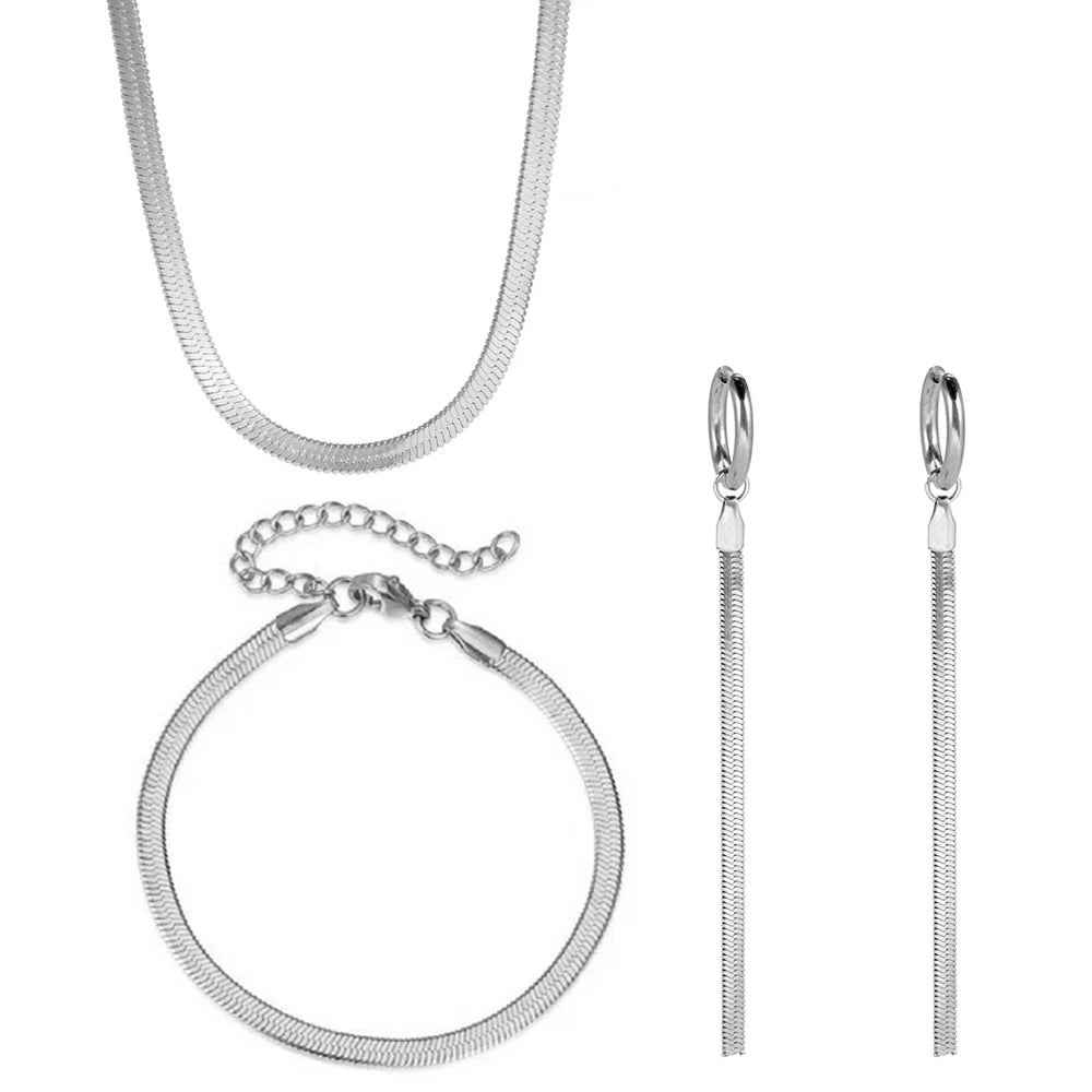 Hipee Lucky Snake Bone Jewelry Set for Women Stainless Steel Necklace Bracelet Earrings