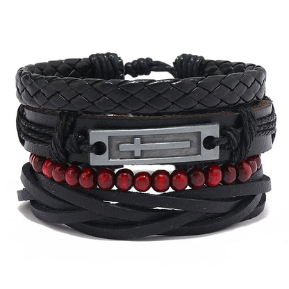ZORCVENS Men's Handmade Braided Leather Bracelet Set - Vintage Black Punk Fashion Gift