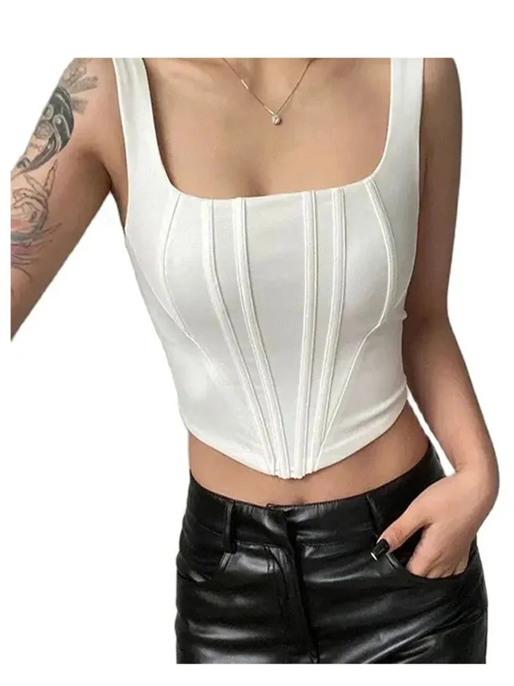 Summer Crop Top Square Neck Backless Sleeveless Camisole