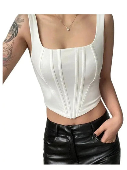 Summer Crop Top Square Neck Backless Sleeveless Camisole