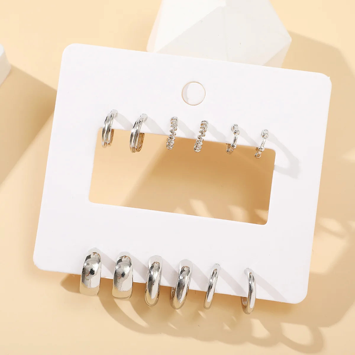 6 Piece Stainless Steel Waterdrop Hoop Earring Set for Women Minimalist Smooth Circle Design