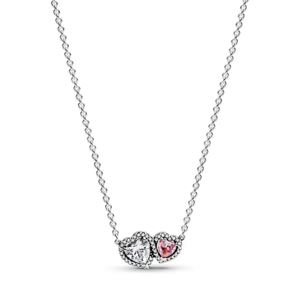925 Sterling Silver Heart Jewelry Set With Colorful Zircon Sparkling Ring Earrings and Necklace for Women Gift