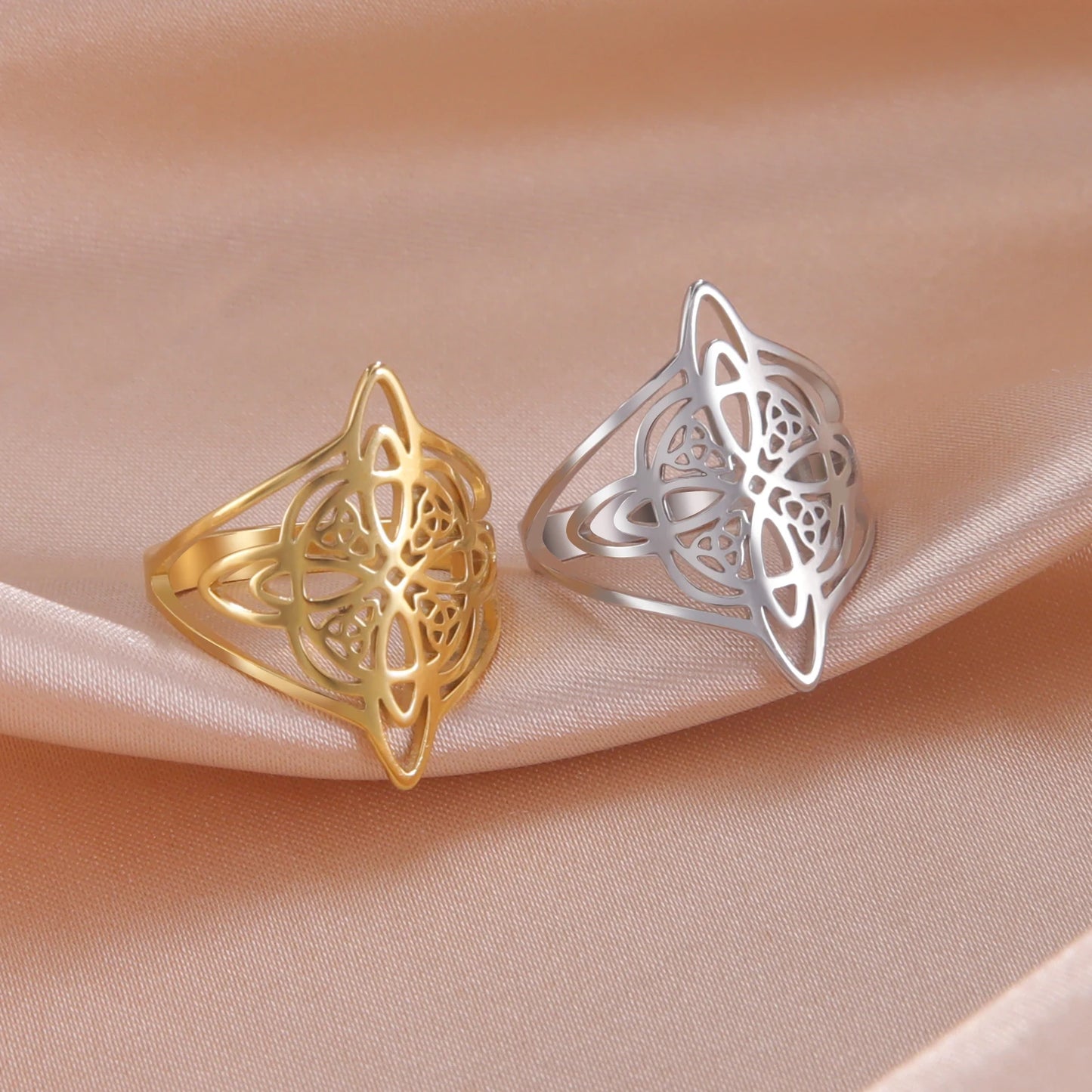 Skyrim Witchcraft Stainless Steel Witch Knot Ring Wicca Triquetra Celtic Amulet Protection Jewelry for Men and Women