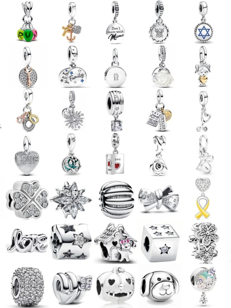 Exquisite 925 Silver Bead Pendant for DIY European Bracelets with Bow Rose Boy and Girl Charms