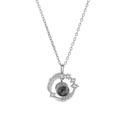 Custom Photo Projection Necklace Copper Pendant with Titanium Steel Chain for Women Silvery-012 45cm