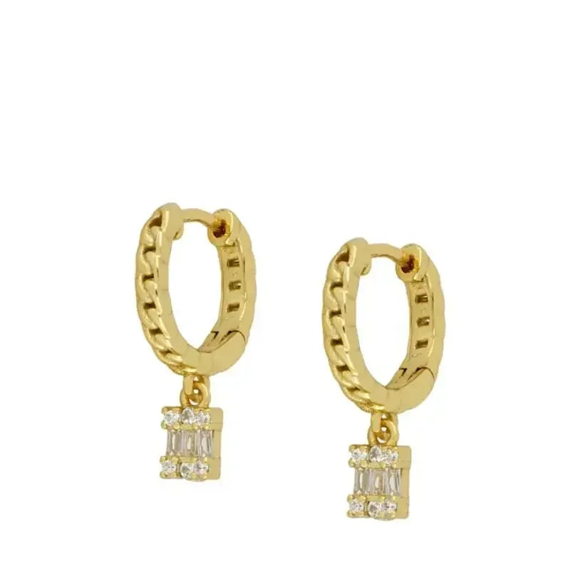 Crmya Gold Plated Women's Earrings Set with Vintage CZ Zircon Drop and Stud Hoops