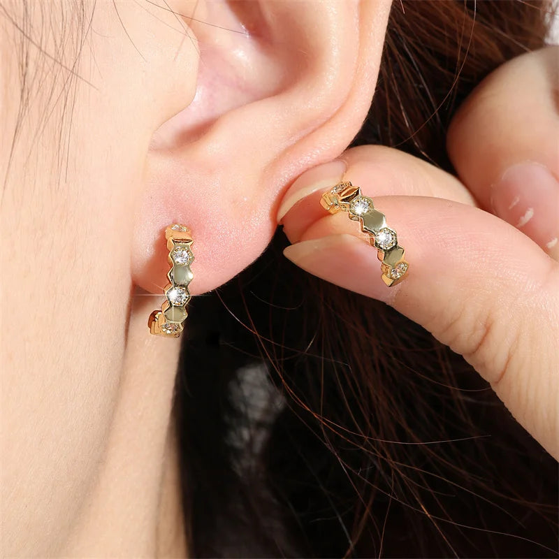 Rakol Fashion Honeycomb Zirconia Stud Earrings for Women Bridal Party Jewelry
