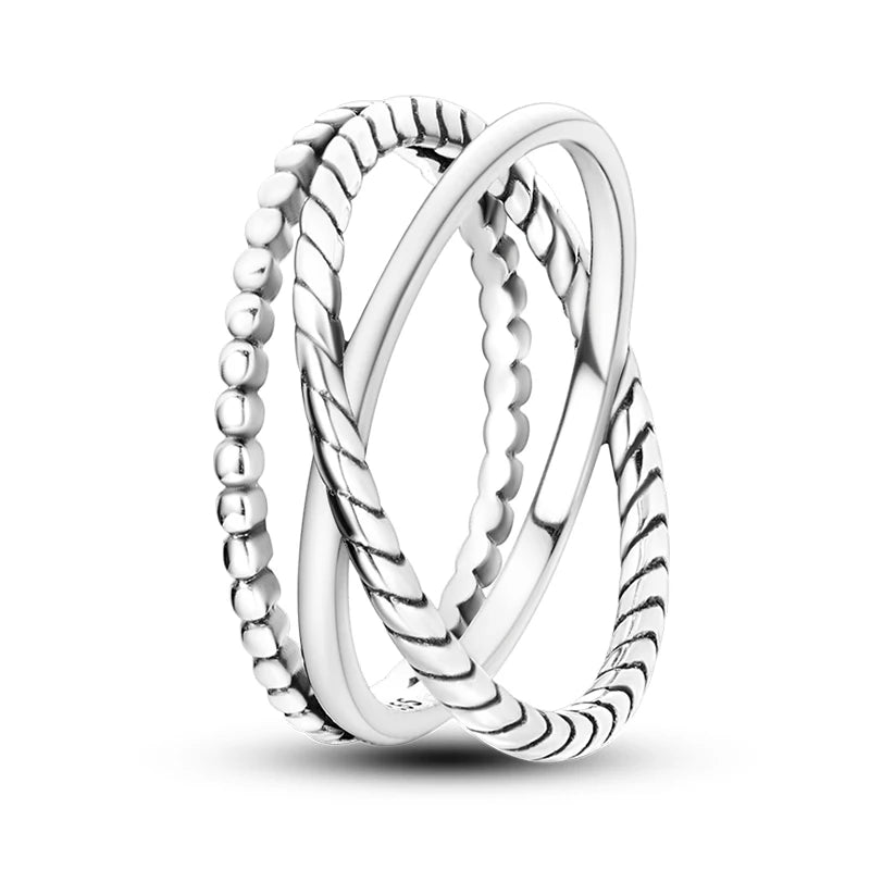 Women's Classic Geometric 925 Sterling Silver Ring with Overlapping Zircon KJR084