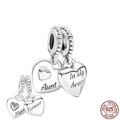 Original 925 Sterling Silver Linked Sister Hearts Openable Heart Locket Dangle Charm Beads for Necklace and Bracelet Jewelry