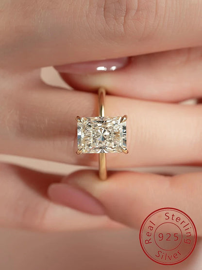 925 Sterling Silver Zircon Rectangular Engagement Ring for Women Luxury Wedding Fine Jewelry