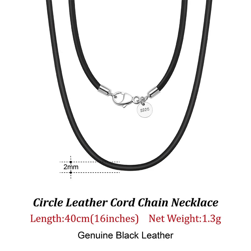 Rinntin 2mm Brown Leather Cord Necklace with 925 Sterling Silver Clasp Trendy Jewelry for Men and Women 2mm-Black-40cm