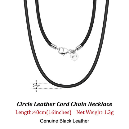 Rinntin 2mm Brown Leather Cord Necklace with 925 Sterling Silver Clasp Trendy Jewelry for Men and Women 2mm-Black-40cm