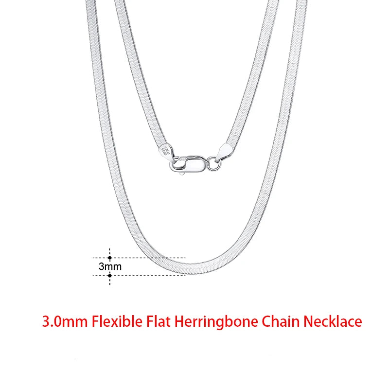 Rinntin 925 Sterling Silver Flat Mariner Chain Necklace Stylish Versatile Unisex Jewelry 3.0mm-Flat Chain