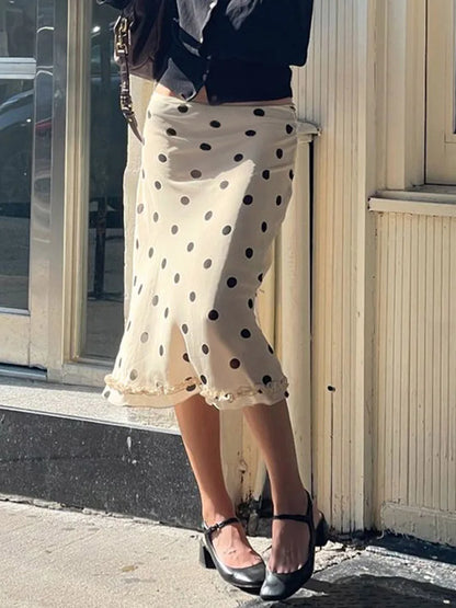 Women's Double Layer Mesh Skirt Zipper Polka Dot Trim