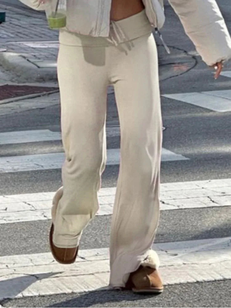 Casual Solid Y2K Chic Floor Length Drawstring Trousers