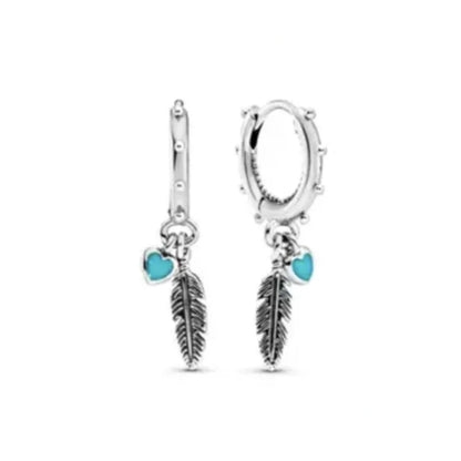European 925 Silver Blue Snowflake Moon And Heart Zircon Stud Earrings For Women Holiday Exquisite Charm Jewelry
