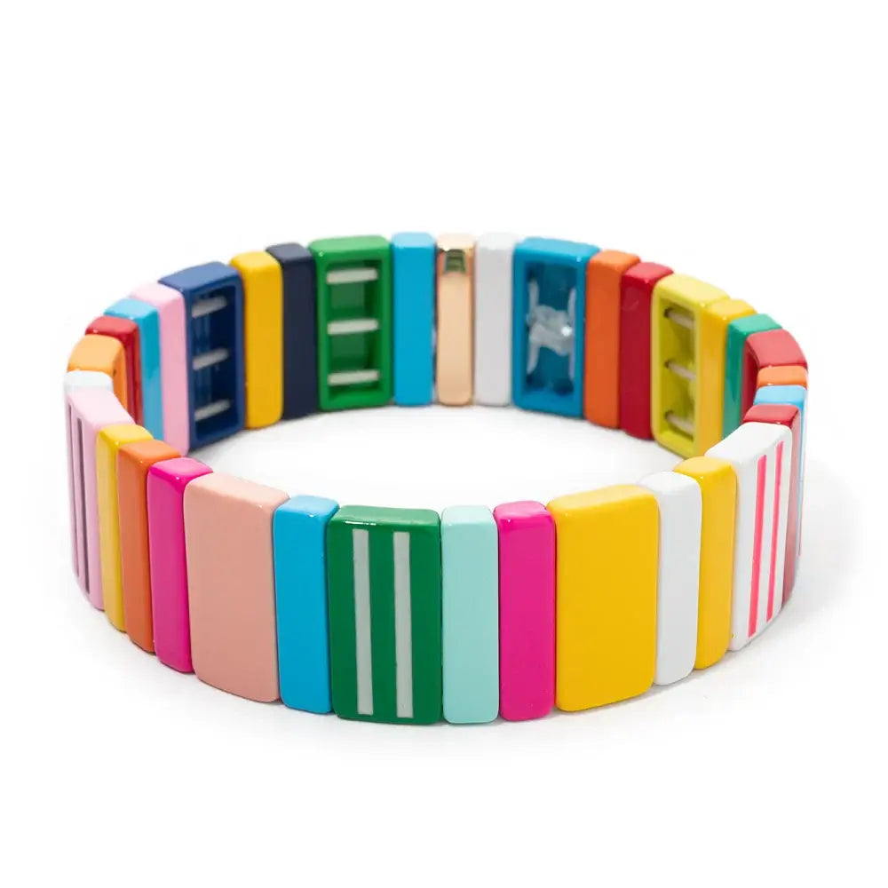 2024 Green Enamel Bracelets for Women - Elegant Beaded Elastic Bangles Accessories Bracelet Bangle 1 CHINA 17.5cm