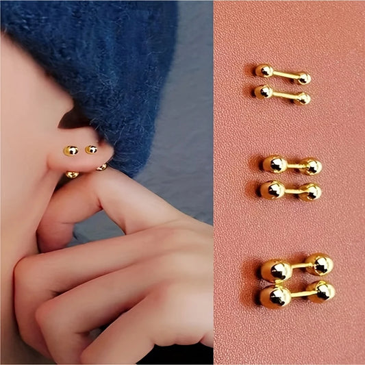 3 Pairs Unisex Stainless Steel Barbell Stud Earrings Minimalist Ball Design for Men and Women