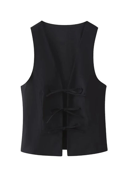 Women Lace Up V Neck Sleeveless Y2K Vintage Sexy Summer Tank