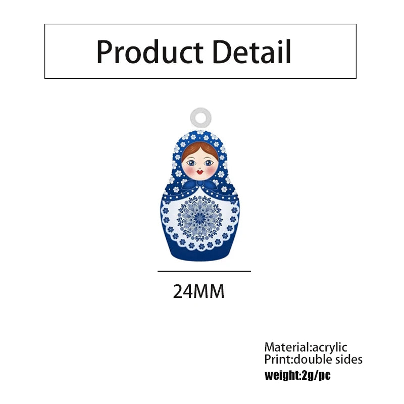 Matryoshka Girl Acrylic Charms Double Sided Painted Earrings Jewelry Accessories