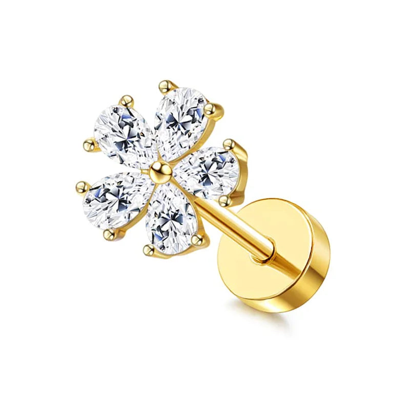 Drperfect Surgical Steel Butterfly Flower Cartilage Stud Earrings for Women with Screw-Back Design