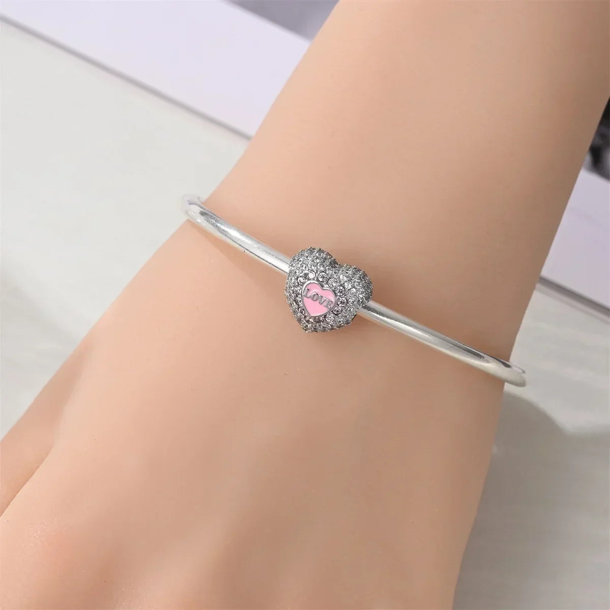 925 Sterling Silver Heart Blooming Rose Full Diamond Zircon Charms Pendant Beads for Bracelets and Necklaces
