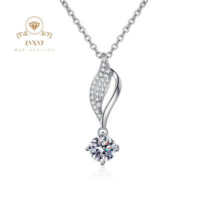 Moissanite Ginkgo Leaf Pendant Necklace S925 Silver IG-Worthy GBA Certified Women's Jewelry