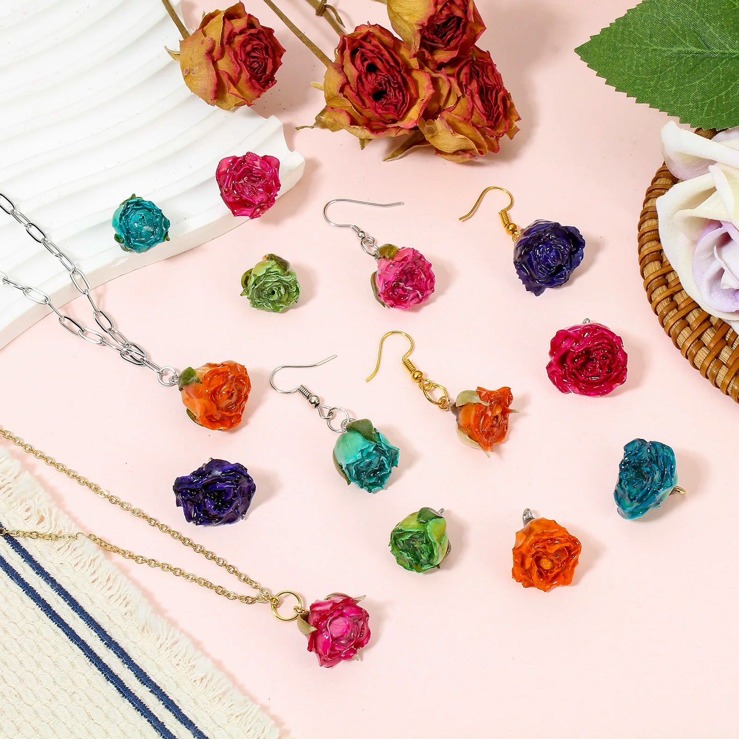 Handmade Multicolor 3D Resin Flower Charms for DIY Jewelry Earrings 2x16mm