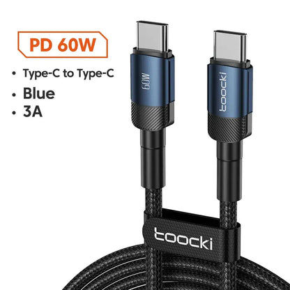 Toocki USB Type C Cable Fast Charging USB C Charger Cord 1m 2m USB A to C Black