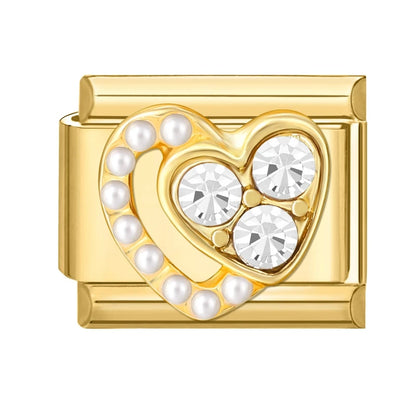 Golden 3D Bow Crown Flowers Pearl Charms for 9mm Italian Bracelet Stainless Steel DIY Jewelry