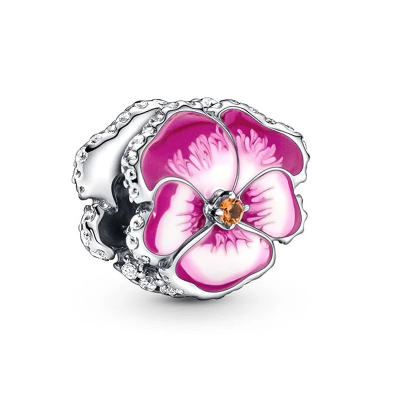 Original 925 Sterling Silver Pink Flower Balloon and Coffee Cup Charms Beads for DIY Women’s Bracelet Jewelry Gift
