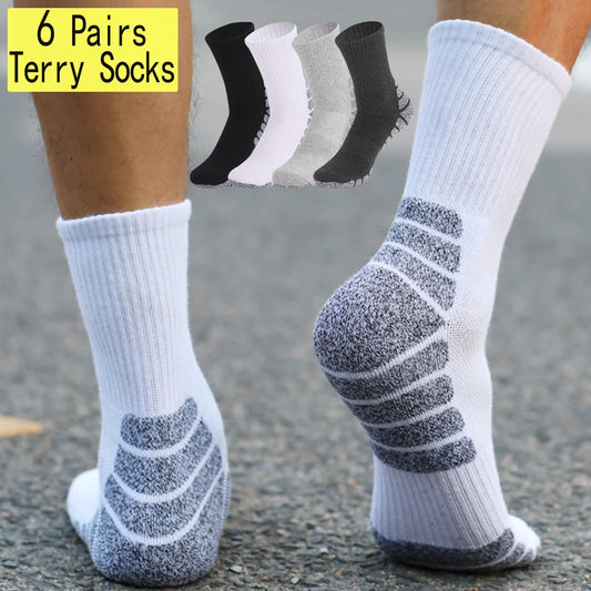 6 Pairs Thermal Terry Warm Hiking Socks Unisex Mid Crew