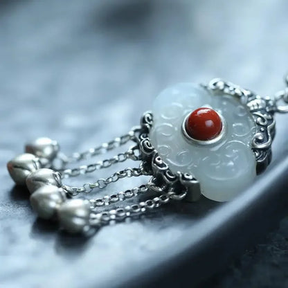 Ethnic Style Hetian Jade Silver Necklace Pendant for Ladies