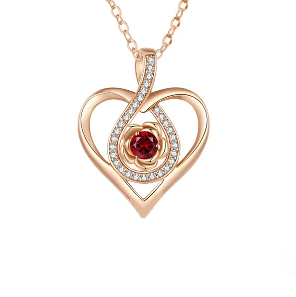 Luxury Red Zircon Pendant Necklace with Rose Flower Gift Box for Women RG-132-2